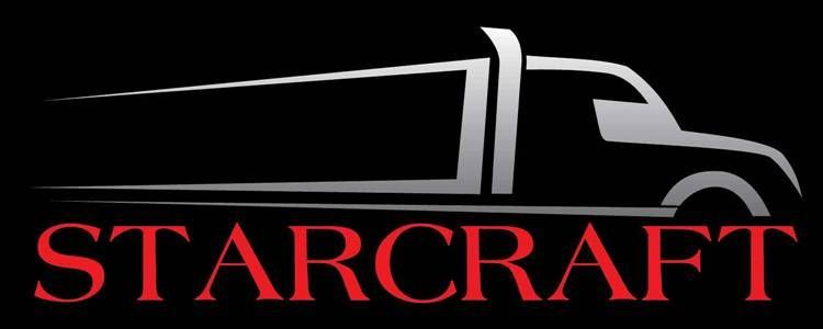 Logo for StarCraft featuring a silver semi-truck and the company name in red.