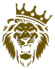 Golden lion's head with crown; snarling expression.
