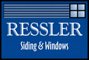 Blue logo: "RESSLER Siding & Windows" text over siding and window graphics.