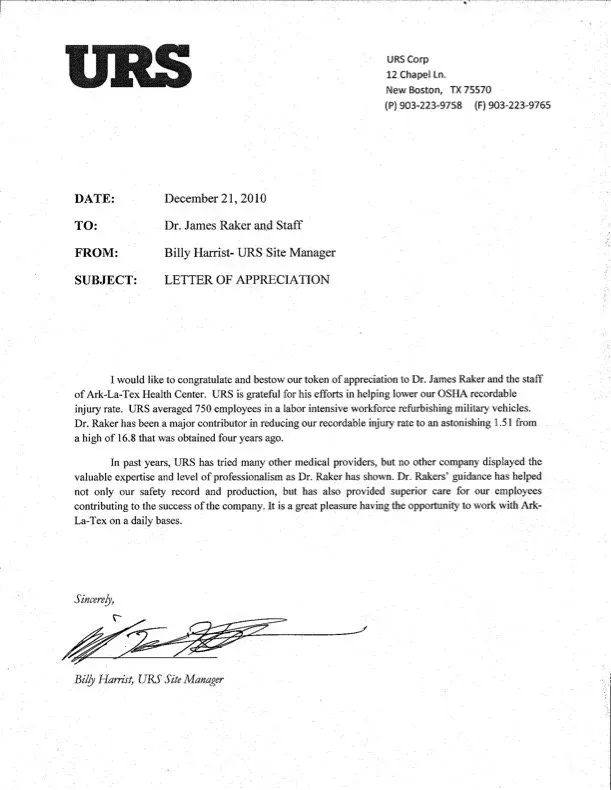 It is a letter of appreciation from urs.