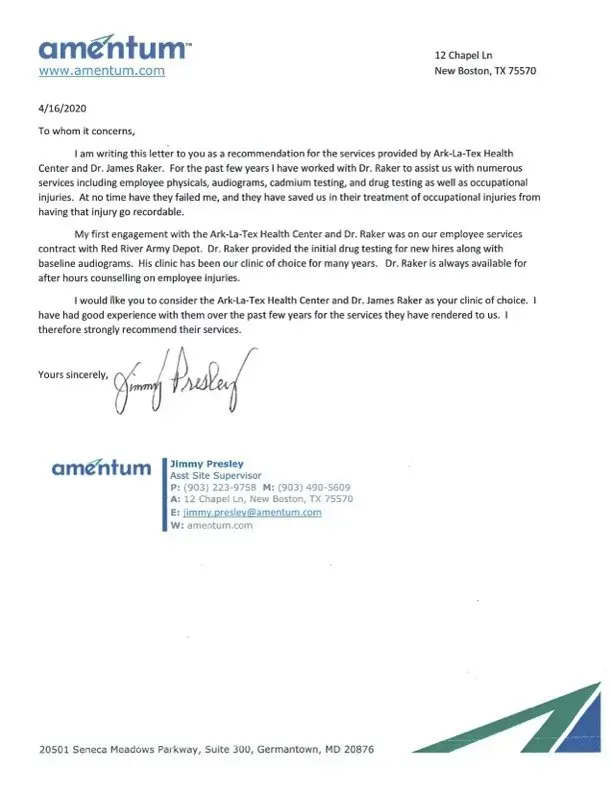 A letter from a company called amentum is on a white background.