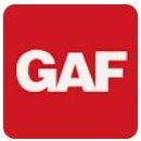 GAF logo: white letters