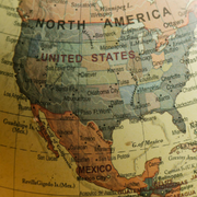 Vintage map of the southwestern United States and Mexico, showing state and country names in muted colors