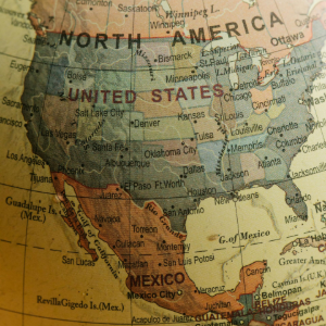 Vintage map of the southwestern United States and Mexico, showing state and country names in muted colors