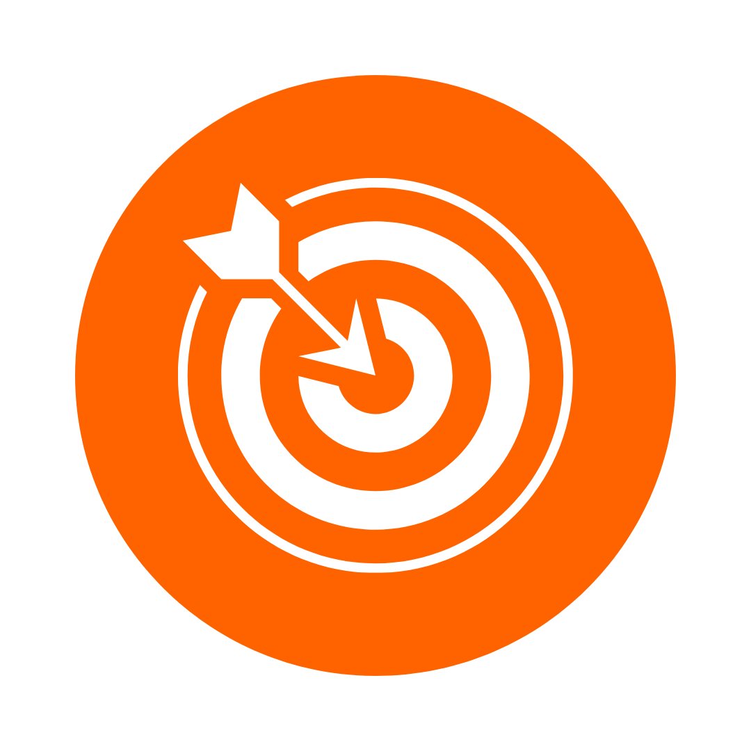 Orange circle with white bullseye and arrow in the center.