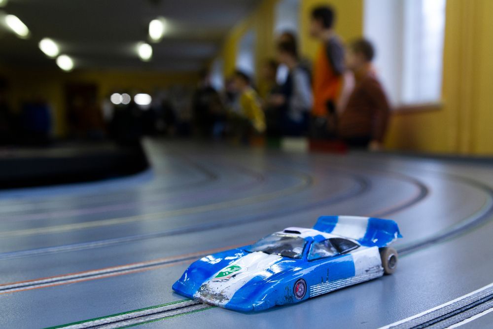 Blue and White Slot Car on a Track — Grim Gaming & Hobbies in Bundaberg Central, QLD