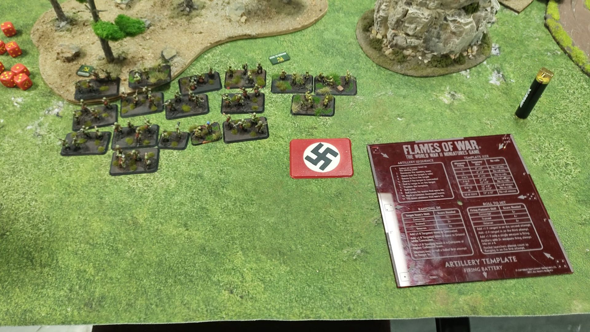 Miniature War Game With Soldiers, Nazi Flag, Terrain, Dice, and Rule Book — Grim Gaming & Hobbies in Bundaberg Central, QLD