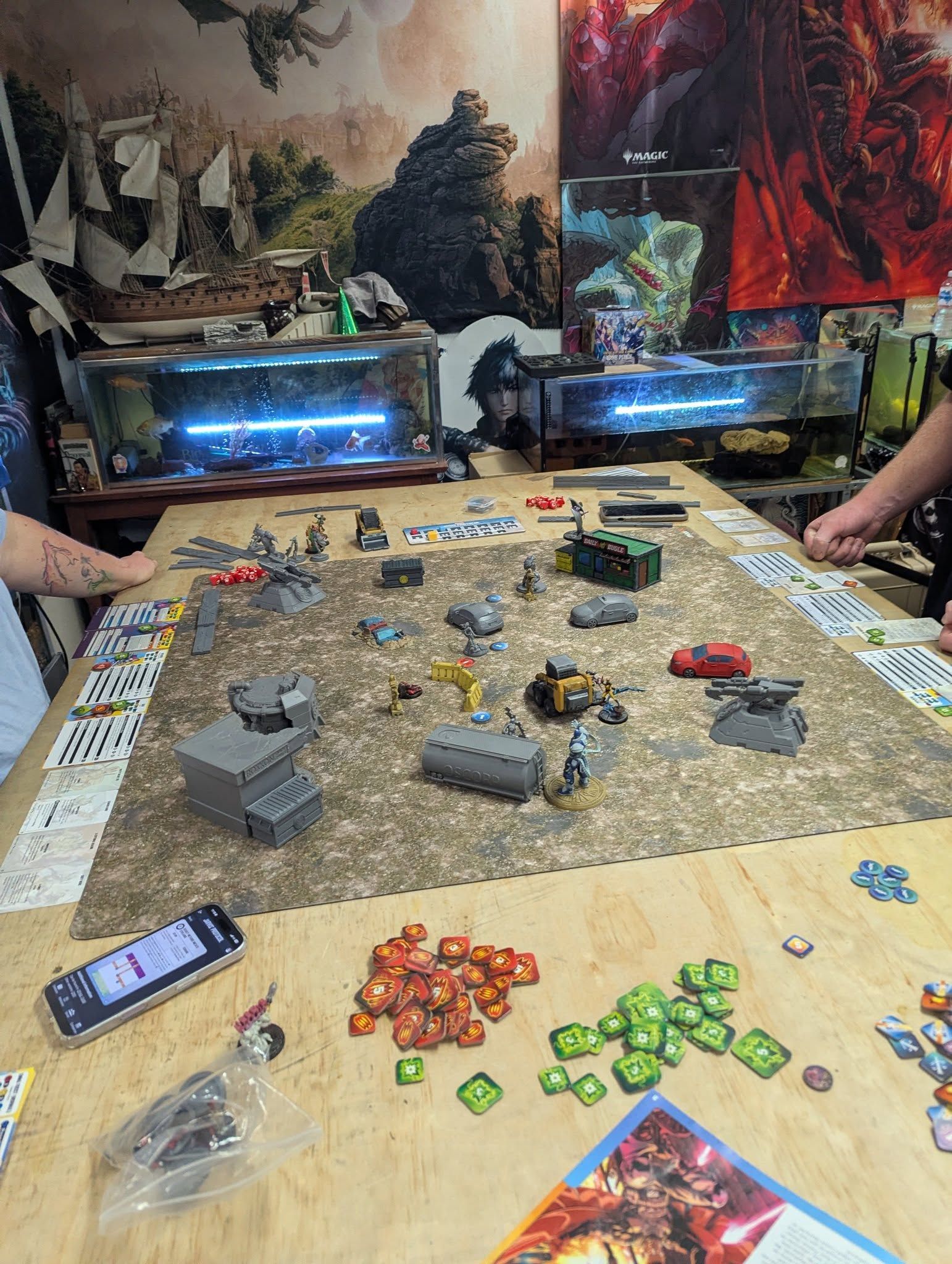 Game Table With Miniature Figures, Tanks, and Tokens — Grim Gaming & Hobbies in Bundaberg Central, QLD