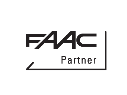 Un logo del partner FAAC in bianco e nero su uno sfondo bianco.