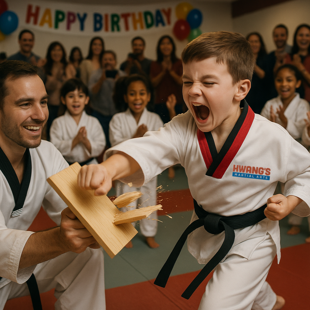 A boy and a girl are standing next to each other in karate uniforms