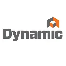 A dynamic logo with a square in the middle on a white background.