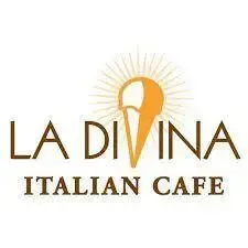 The logo for la divina italian cafe shows an ice cream cone with the sun behind it.