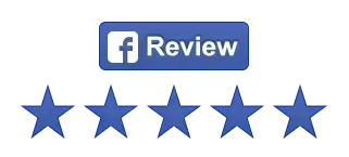 A Facebook review button with five stars on it