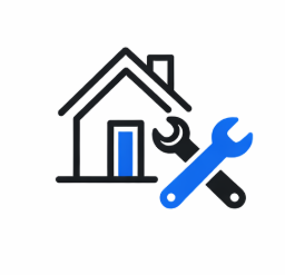 House icon with blue door, next to a blue and black wrench icon.