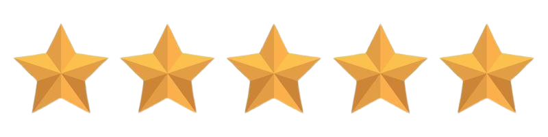 Five gold stars in a row, representing a perfect rating.