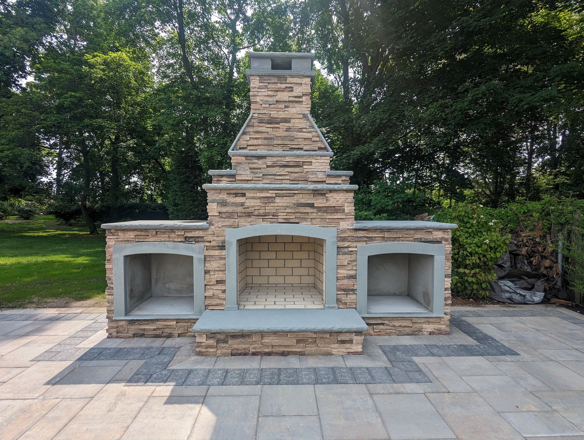 new brick fireplace installation
