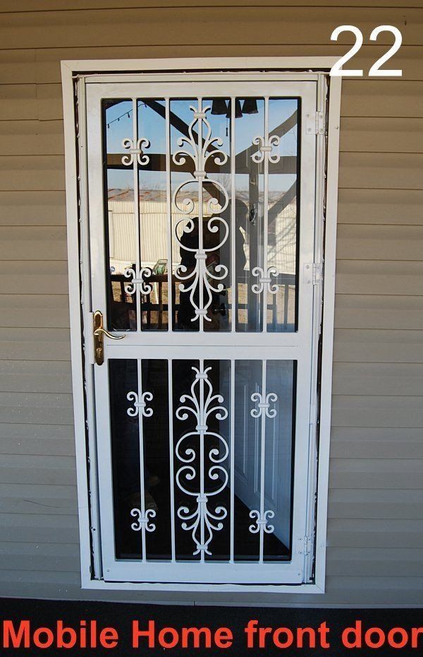 a mobile home front door with the number 22 on it