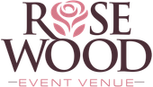 Rosewood Event Venue logo: roof shape above a rose icon, with 