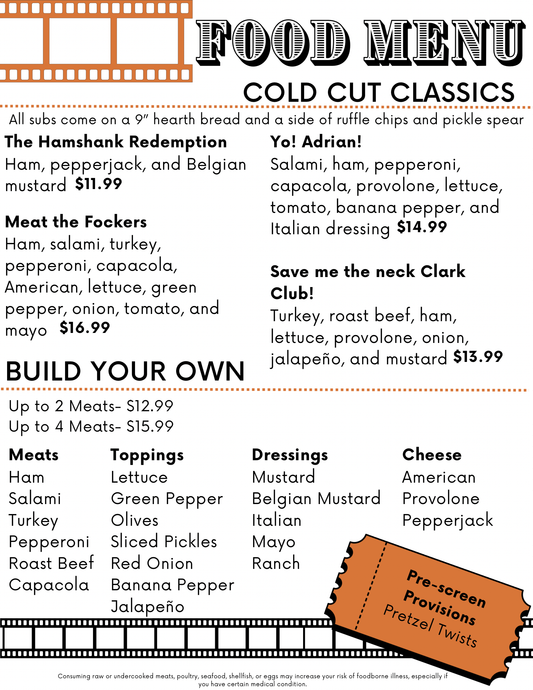 A food menu with