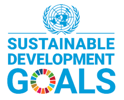 UN Sustainable Development Goals logo: blue text and globe symbol, colored circle of goals.