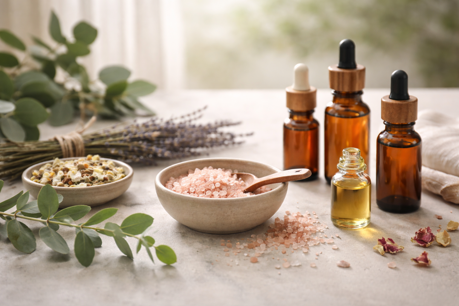 NURU Consultancy Three gift baskets wrapped in cellophane with red bows on a couch.