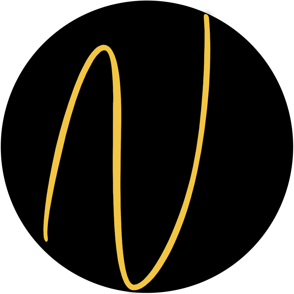 A black circle with a yellow line in the middle of it. NURU logo