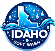 A logo for idaho soft wash with a map of idaho in the middle