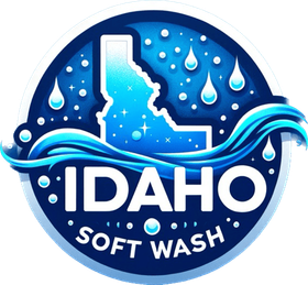 A logo for idaho soft wash with a map of idaho in the middle