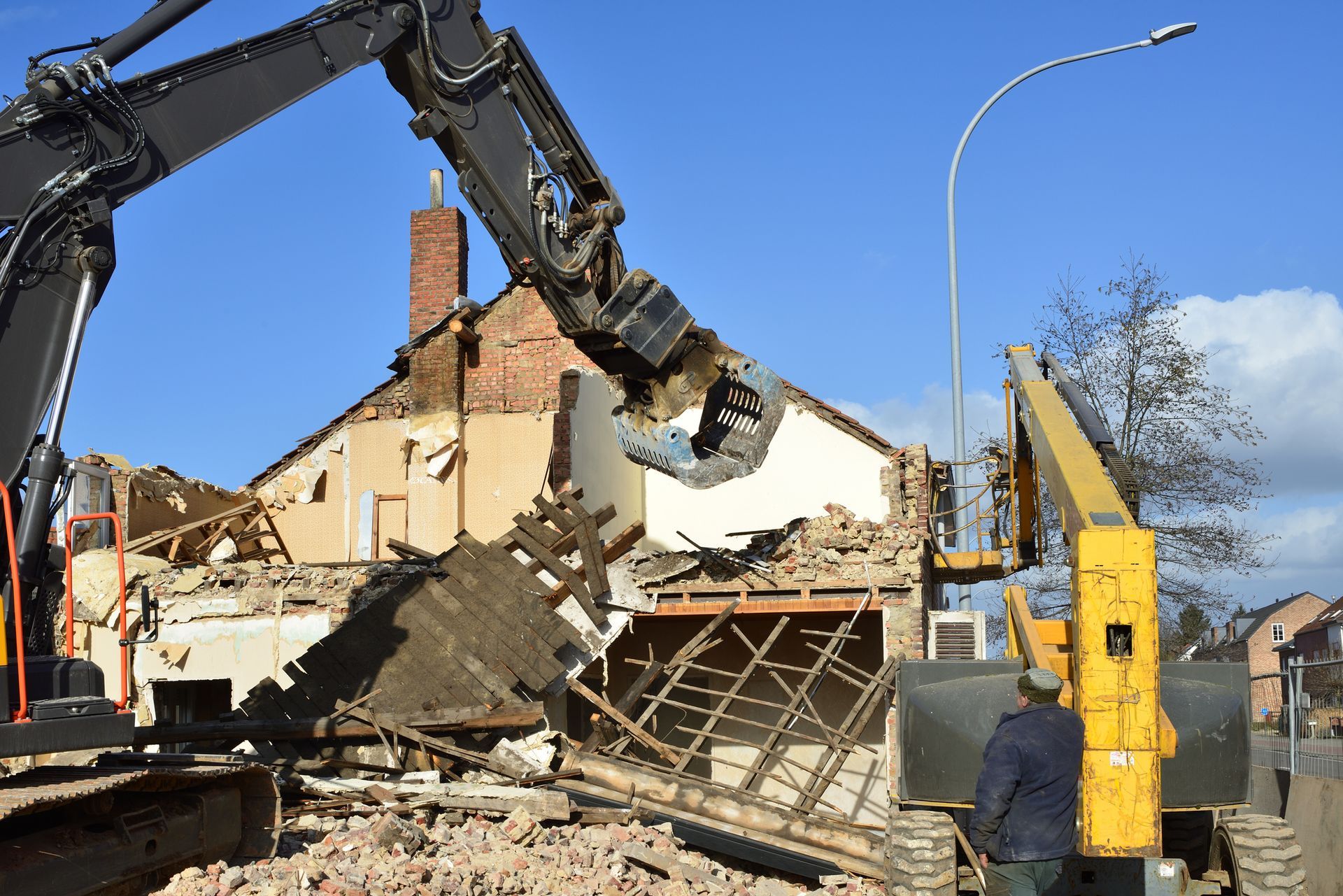 Rubble brick pulled down by a bulldozer.