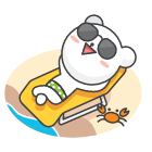 A cartoon panda is laying on a beach chair wearing sunglasses.