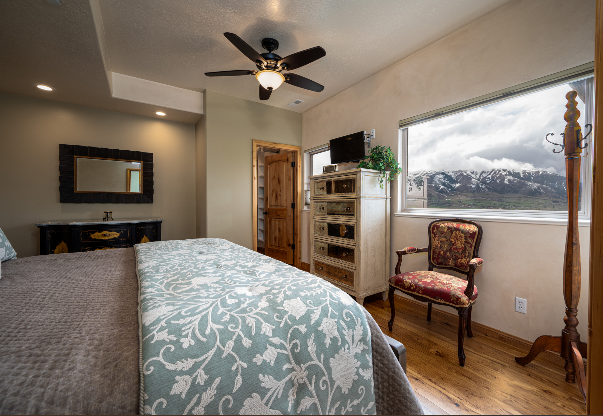 Mountain View in the Primary Bedroom at Snowcrest Summit Retreat in Eden Utah