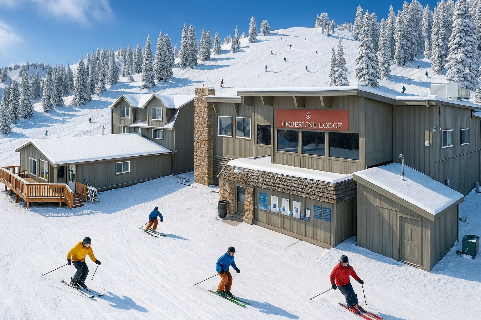 Skiers at Powder Mountain Ski Resort and Timberline Lodge