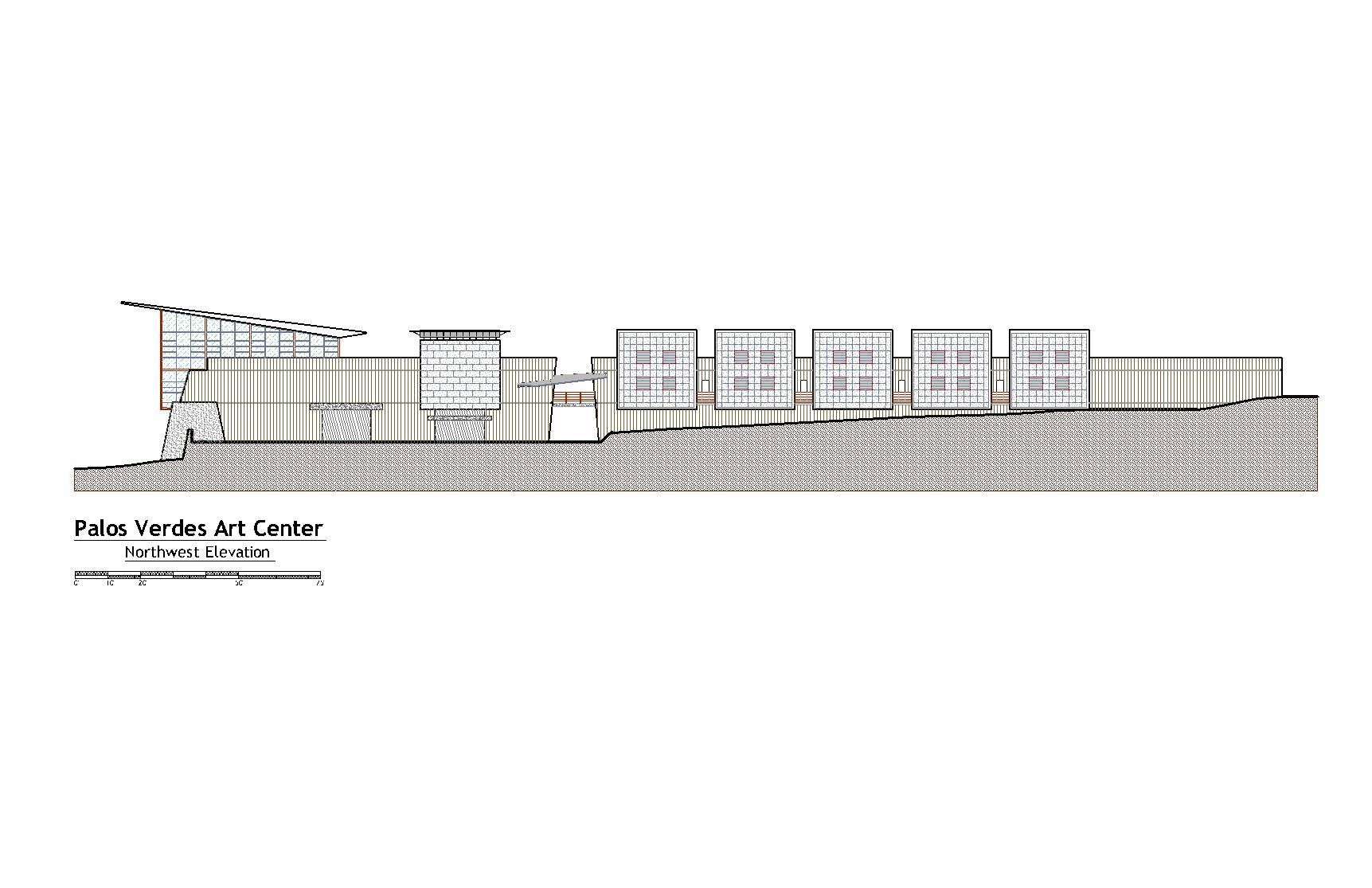 A black and white drawing of a building on a white background.