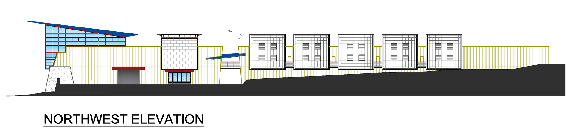 A drawing of a building with the word construction at the bottom