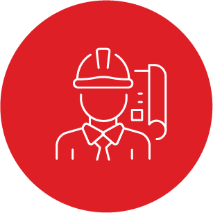 A line drawing of a man wearing a hard hat and tie.