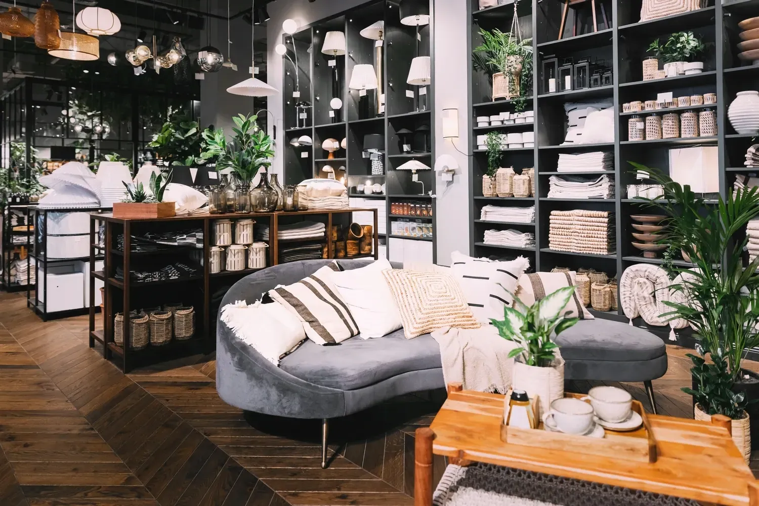 A living room with a couch and a coffee table