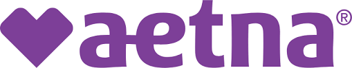 A purple logo for aetna with a heart in the middle.