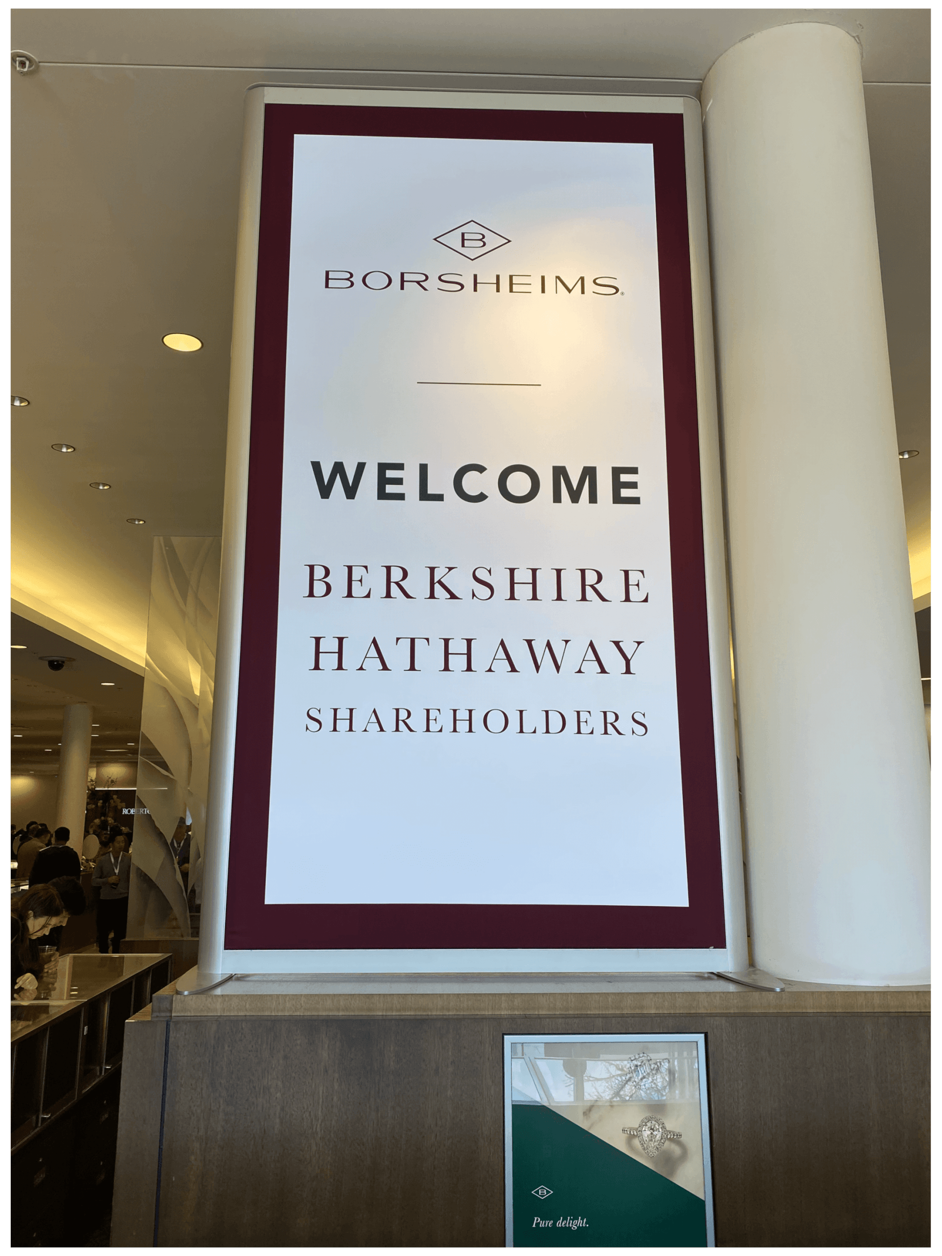 Willkommensschild von Borsheims für Berkshire Hathaway Shareholders