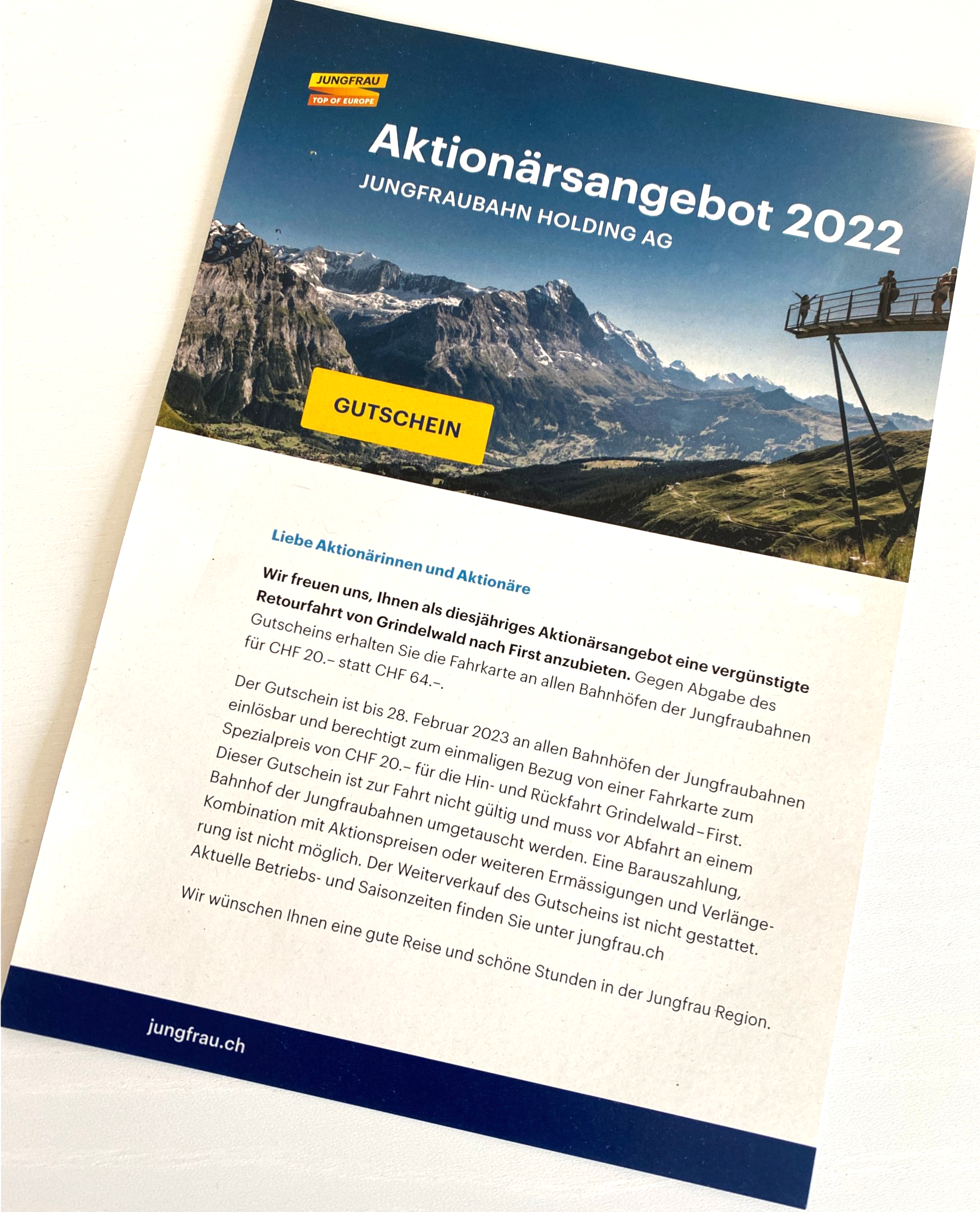 Aktionärsangebot 2022 Jungfraubahnen Holding AG