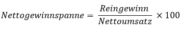 Abbildung der Formel zur Berechnung der Nettogewinnspanne.