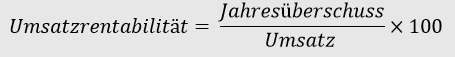 Abbildung der Formel zur Berechnung der Umsatzrentabilität (Jahresüberschuss durch Umsatz mal 100)