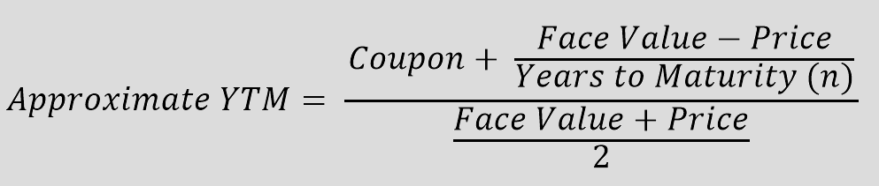 Illustration of the formula for estimating the yield to maturity (YTM).