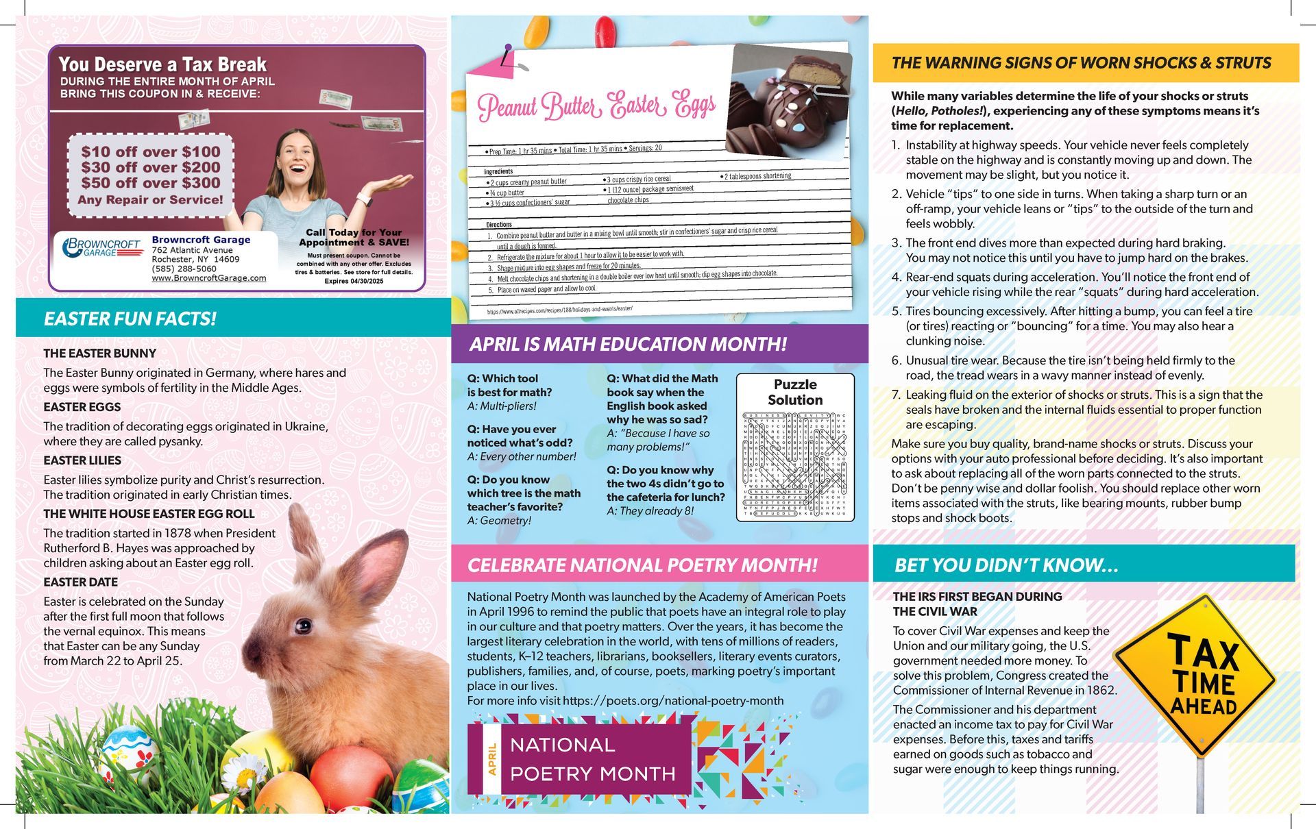 March 2025 Newsletter at Browncroft Garage in Rochester, NY