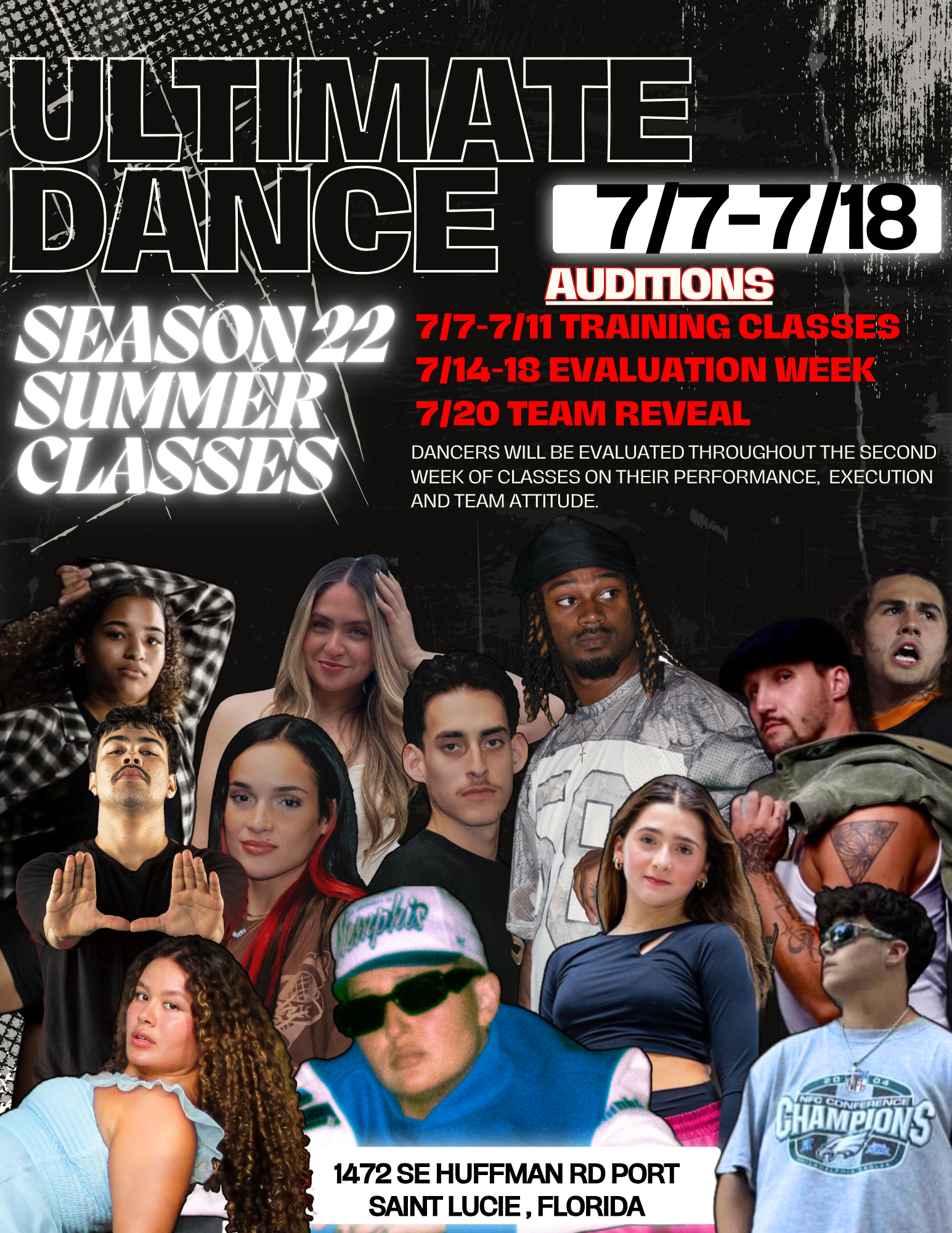 A poster for ultimate dance season 22 summer classes.