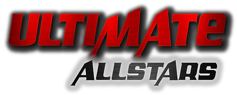 The logo for ultimate allstars is red and black