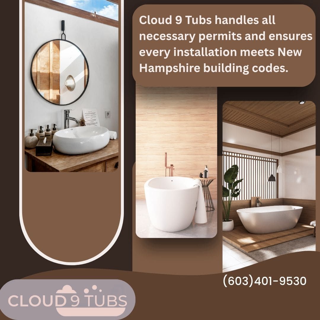 A bathroom featuring a modern white sink on a wooden vanity with a circular mirror, and two different styles of white freestanding bathtubs in spa-like settings.