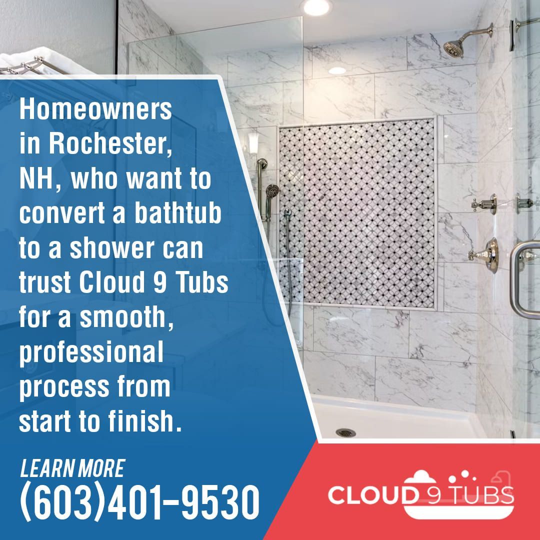 Professional bathtub to shower conversion in Rochester NH by Cloud 9 Tubs