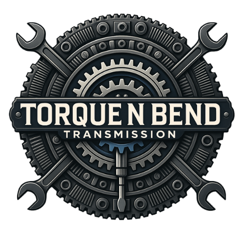 A logo for torque n bend transmission with gears and wrenches