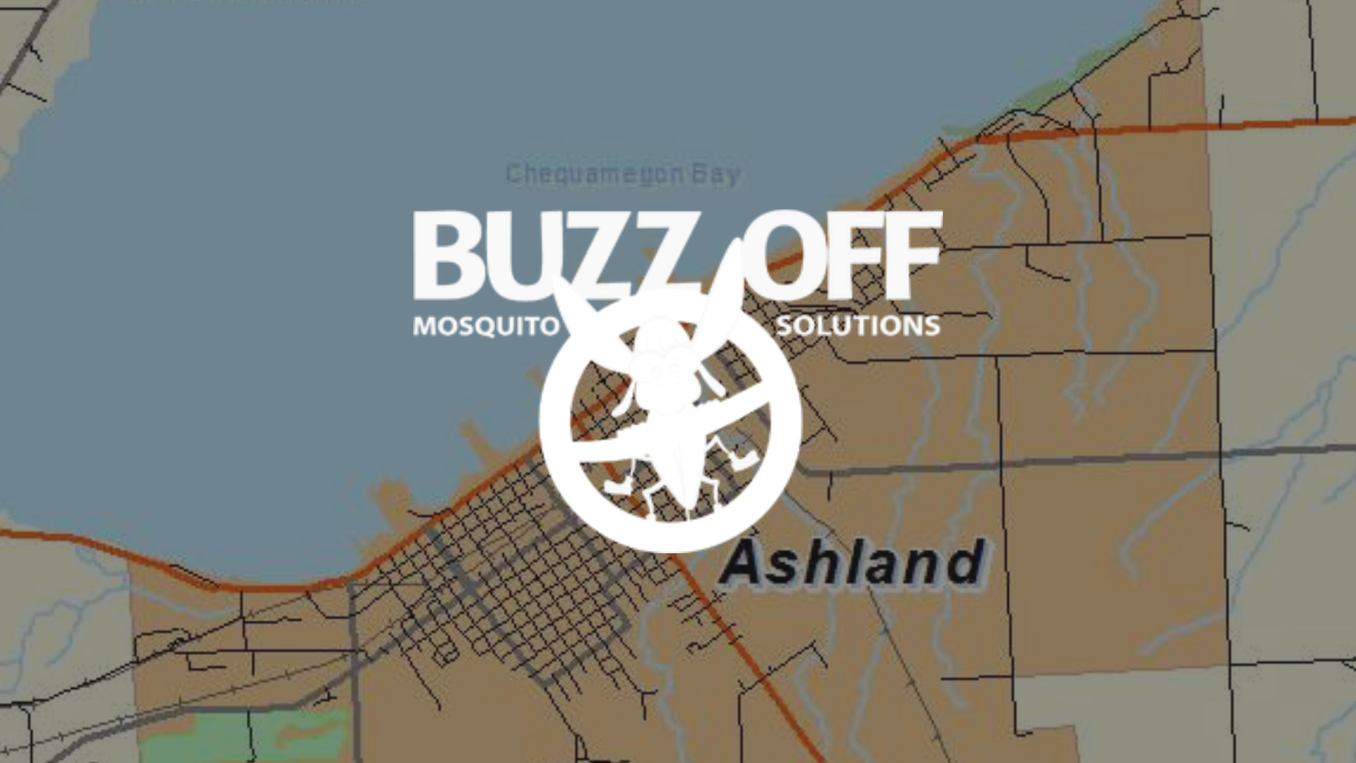 A map of ashland wi county with buzz off mosquito solutions written on it