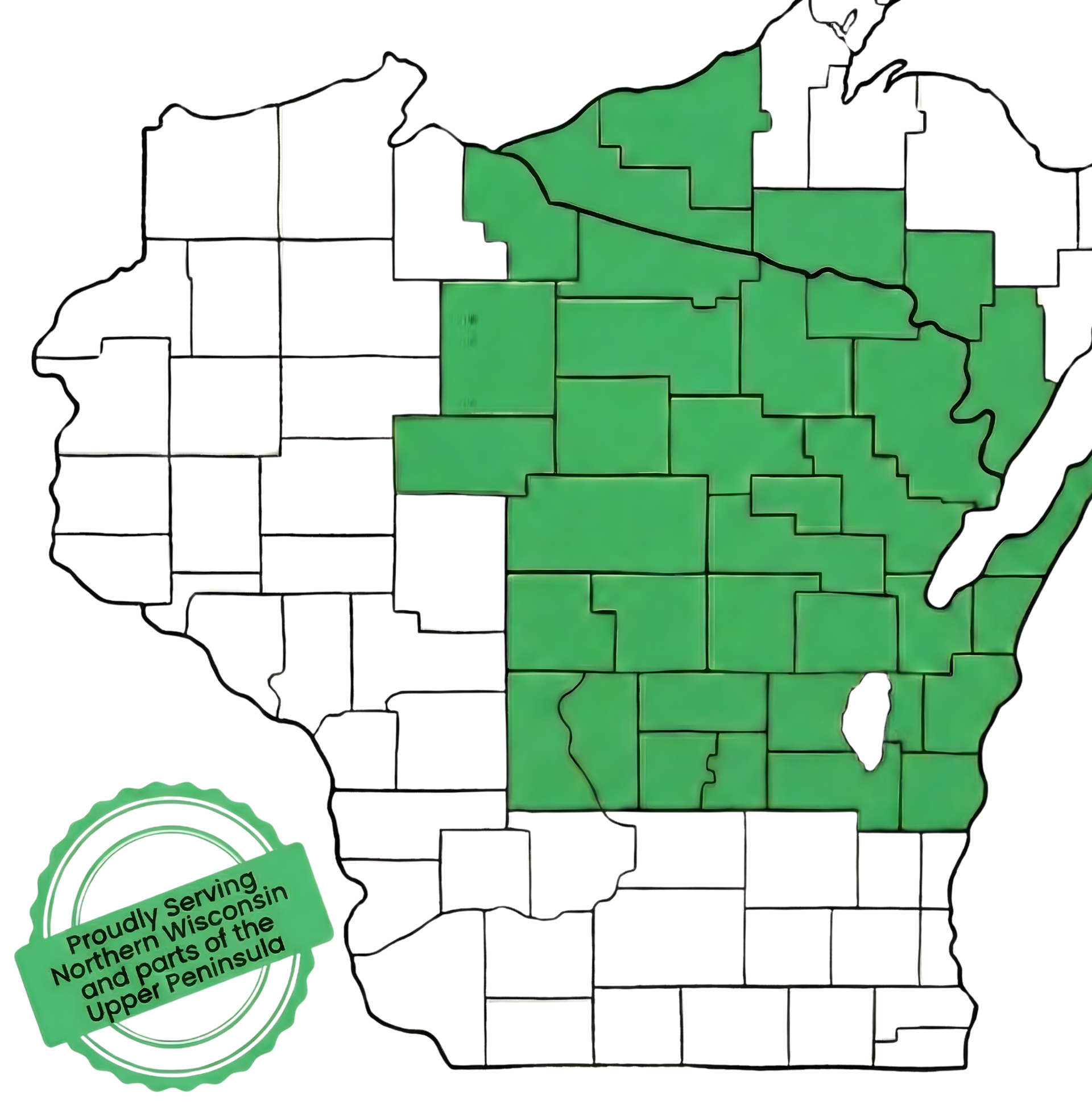 A map of the state of wisconsin with a green border.